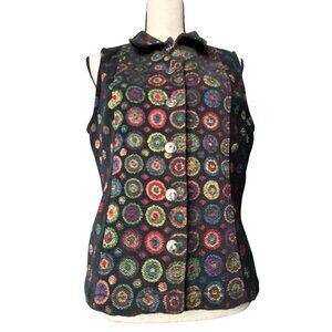 Christopher & Banks Vest Embroidered Colorful Button-Up Geometric Pattern Y2K
XL